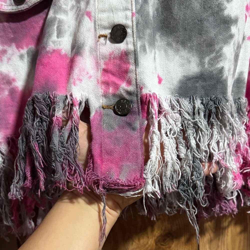 Pink and Gray Tie-Dye Fringe Jacket - Picture 6 of 10